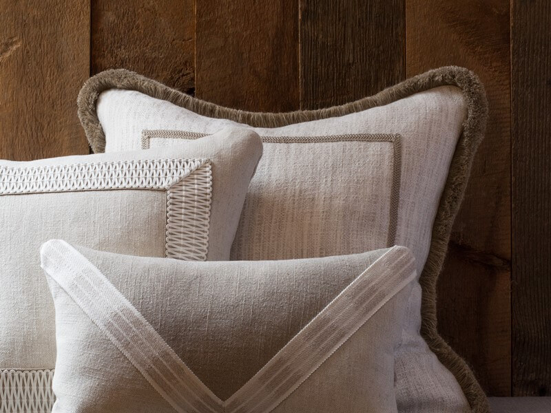 Custom Pillows featuring La Terre trim by Samuel and Sons