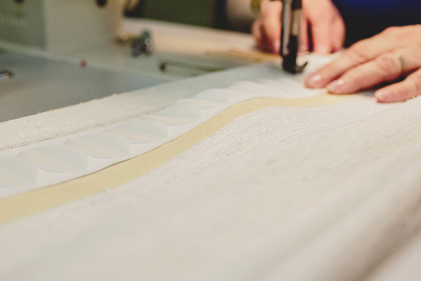 Sewing the Samuel and Sons Elliptic Border from Samuel and Sons on a custom window treatment.