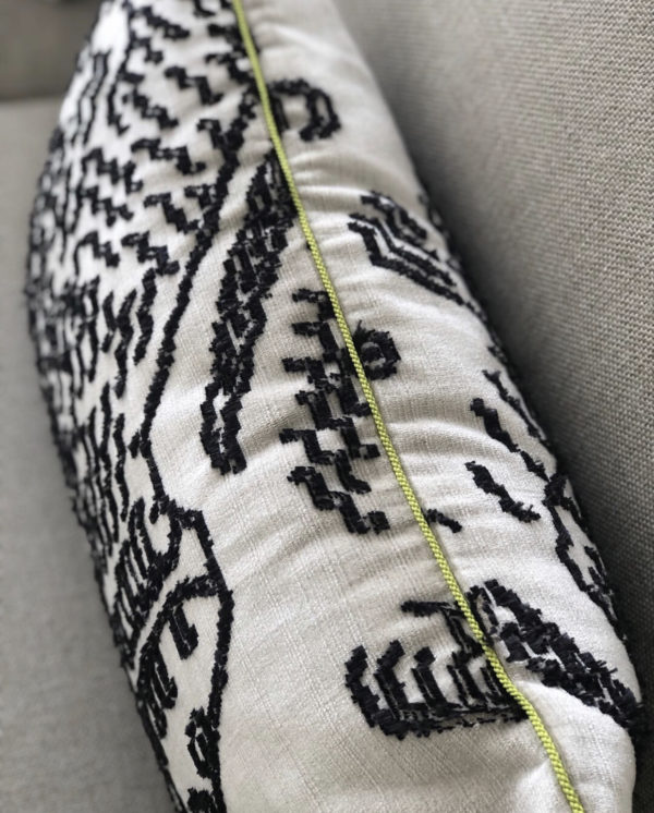Custom pillow by Born on Bowry features the Cambridge Cord in Chartreuse from Samuel & Sons.