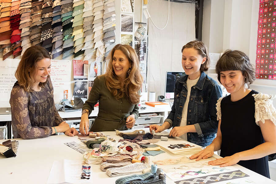 Inside the design studio during the development of the Encore collection by Lori Weitzner for Samuel & Sons.