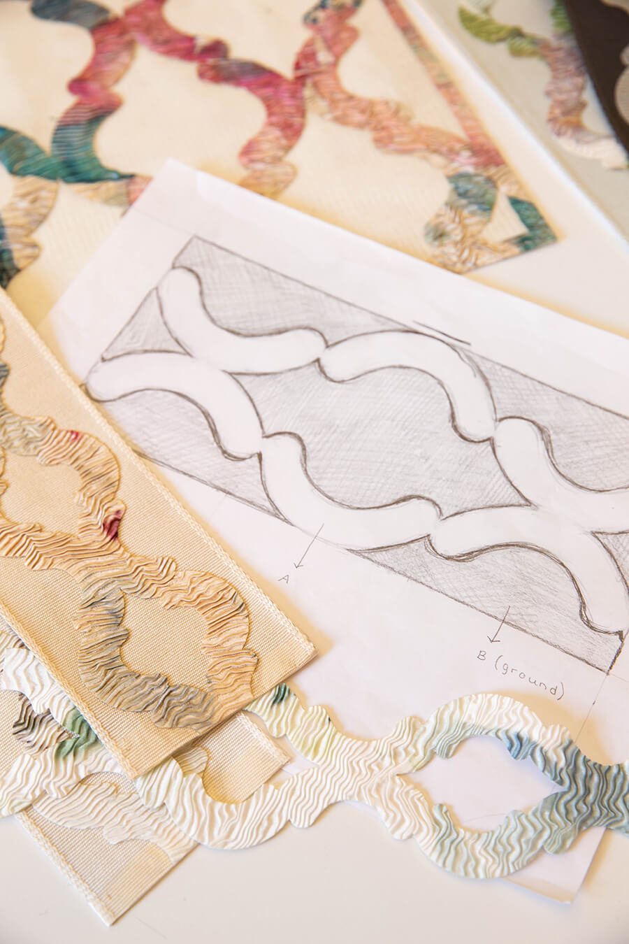 Behind-the-scenes during the development of the Virtuoso Applique Border by Lori Weitzner for Samuel & Sons.
