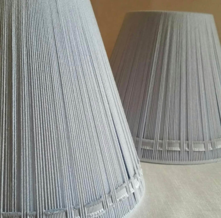 String lampshades with gimp interwoven.