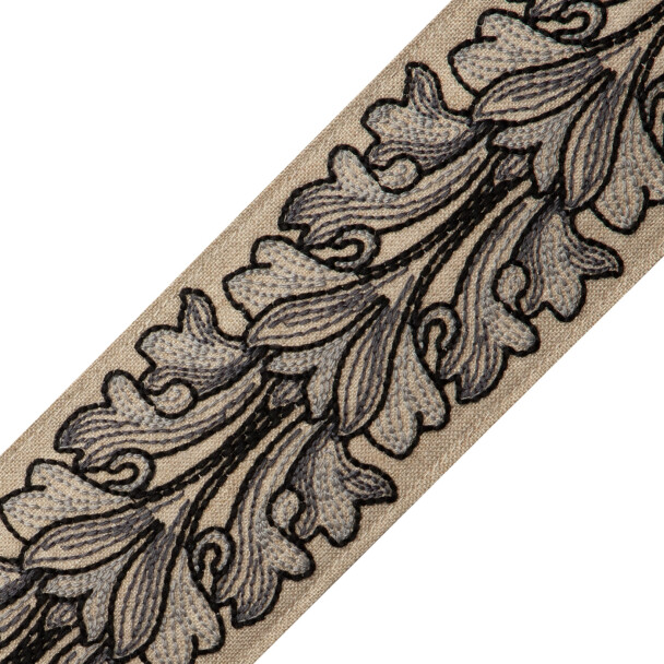 FOGLI EMBROIDERED BORDER - CARBONE - Samuel and Sons